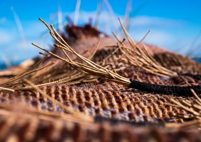 Detail image of jute, reeds, wool and sheoak nettles sculpture.